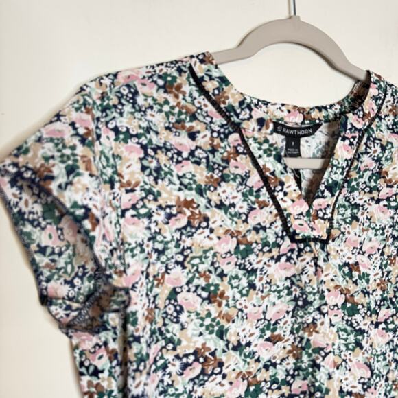 41 Hawthorn London Mixed Media Blouse Multicolor Short Sleeve NWT Size Small - Picture 3 of 8